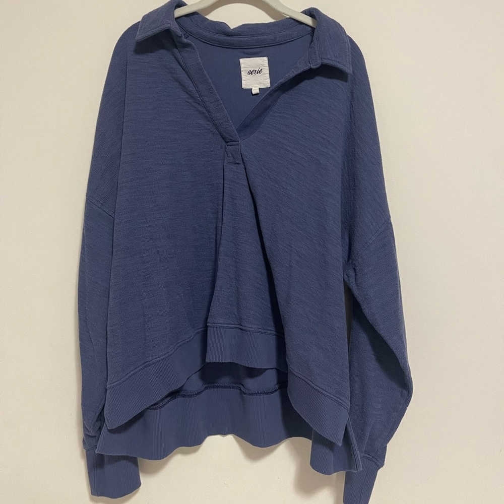 Aerie Navy Blue Polo V-Neck Sweater - Size XL